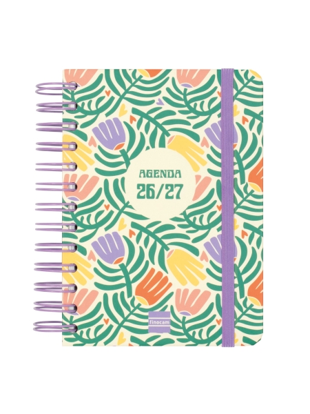 Finocam Cosmo Cart Agenda Escolar 26/27 en Catalan - 1 Dia por Pagina - Formato 8º - 120x169mm - Tapas de Carton Forrado - Papel de 80g/m2 - Espiral - Esquinas Microperforadas - Multicolor