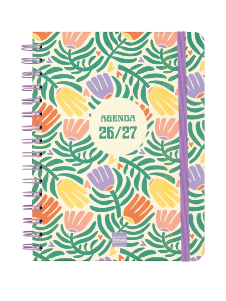 Finocam Cosmo Cart Agenda Escolar 26/27 en Catalan - Semana Vista Horizontal - Formato 4º - 155x212mm - Tapas de Carton Forrado - Papel de 80g/m2 - Espiral - Esquinas Microperforadas - Multicolor