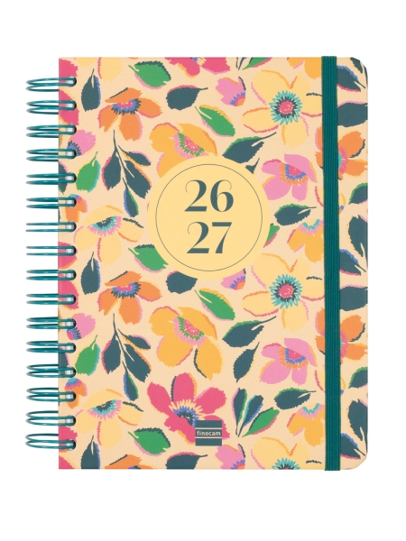 Finocam Cosmo Cart Agenda Escolar 26/27 en Catalan - 1 Dia por Pagina - Formato 4º - 155x212mm - Tapas de Carton Forrado - Papel de 80g/m2 - Espiral - Esquinas Microperforadas - Multicolor