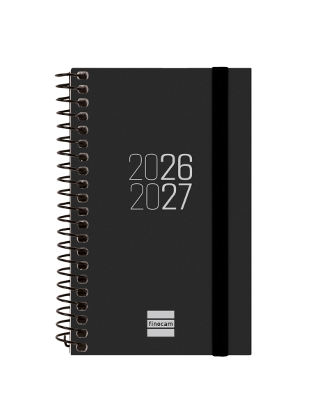 Finocam Espir Agenda Escolar 26/27 en Catalan - Semana Vista Horizontal - Formato E3 - 79x127mm - Tapas de Polipropileno - Papel de 80g/m2 - Espiral - Esquinas Microperforadas - Color Negro