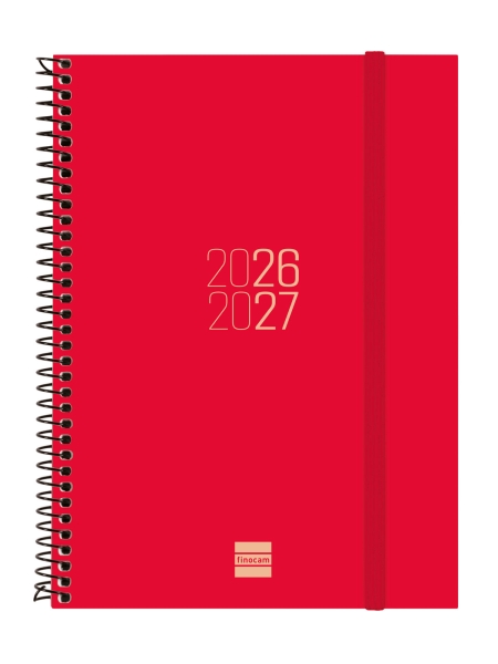 Finocam Espir Agenda Escolar 26/27 en Catalan - Semana Vista Horizontal - Formato E10 - 155x212mm - Tapas de Polipropileno - Papel de 80g/m2 - Espiral - Esquinas Microperforadas - Color Rojo