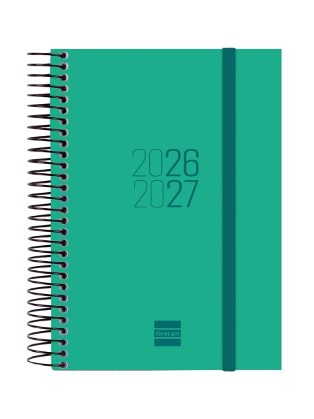 Finocam Espir Agenda Escolar 26/27 en Catalan - 1 Dia por Pagina - Formato E8 - 120x171mm - Tapas de Polipropileno - Papel de 70g/m2 - Espiral Metalica - Esquinas Microperforadas - Color Verde