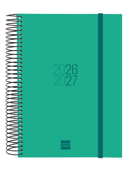 Finocam Espir Agenda Escolar 26/27 en Catalan - 1 Dia por Pagina - Formato E10 - 155x212mm - Tapas de Polipropileno - Papel de 70g/m2 - Espiral Metalica - Esquinas Microperforadas - Color Verde