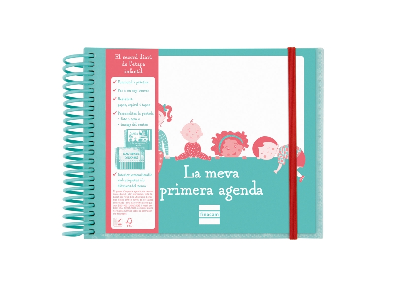 Finocam Infantil.2 Agenda sin Fechar en Catalan - 1 Dia por Pagina - 160x130mm - Tapas de Polipropileno - Papel de 90g/m2 - Espiral de Plastico - Cierre con Goma - Color Turquesa