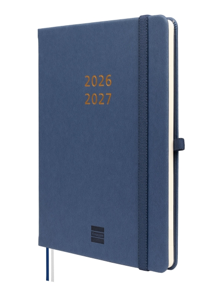 Finocam Minimal Agenda de Tapa Dura Internacional - 18 Meses - Semana Vista Horizontal - Formato M5 - 140x190mm - Papel Crema de 80g/m2 - Bolsillo Interior - Cierre con Goma - Color Azul