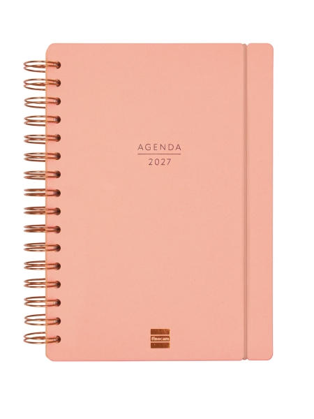 Finocam Haiku Agenda de Espiral - 16 Meses - Semana Vista Horizontal - Formato E10 - 155x212mm - Tapa Dura - Papel de 95g/m2 - Cierre con Goma Elastica - Color Coral