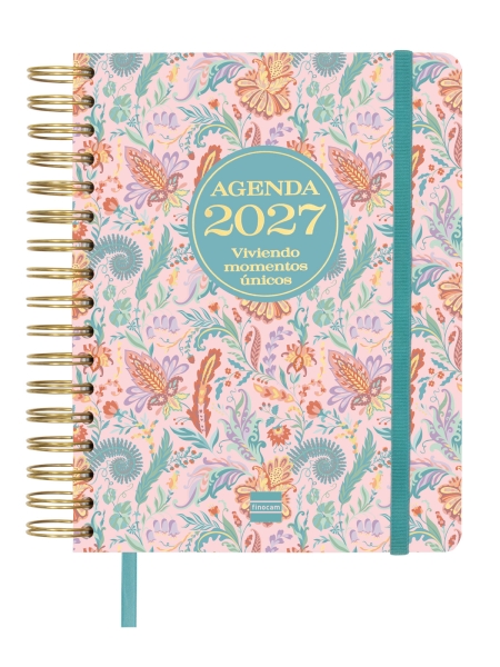 Finocam Vitae Agenda de Espiral - 16 Meses - Semana Vista Horizontal - Formato 4º - 155x217mm - Tapa Dura - Papel de 80g/m2 - Cierre con Goma Elastica - Bolsillo con Fuelle - Multicolor