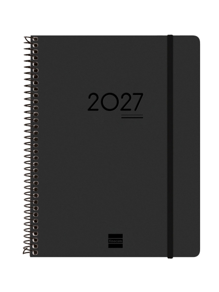 Finocam Ikon Agenda de Espiral Internacional - 16 Meses - Semana Vista Vertical - Formato E10 - 155x212mm - Tapas de PP - Papel de 80g/m2 - Goma Elastica - Adhesivos Tematicos - Color Negro
