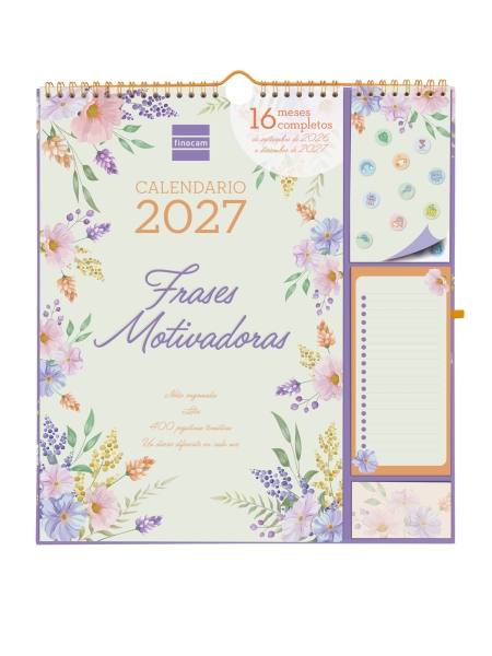 Finocam Sep Calendario de Pared - 16 Meses - Mes Vista - Formato Plus - 215x325mm - Espiral Doble Metalica - Papel de 140g/m2 - Espacio para Notas - Anilla Portaboligrafo - Multicolor