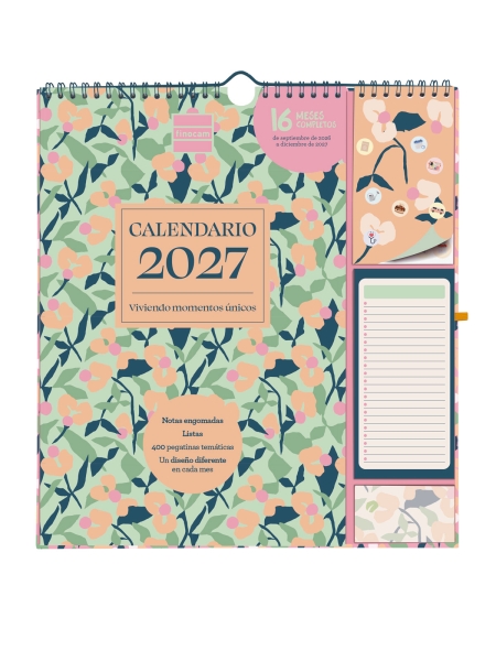 Finocam Sep Calendario de Pared - 16 Meses - Mes Vista - Formato Plus - 215x325mm - Espiral Doble Metalica - Papel de 140g/m2 - Espacio para Notas - Anilla Portaboligrafo - Multicolor