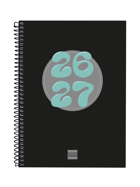Finocam Cool Agenda Escolar 26/27 - Semana Vista Horizontal - Formato 4º - 155x212mm - Tapas de Carton Forrado - Papel de 80g/m2 - Espiral Metalica - Esquinas Microperforadas - Color Negro