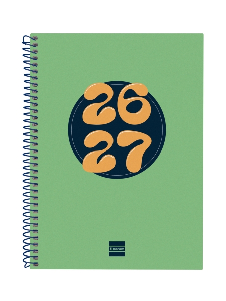 Finocam Cool Agenda Escolar 26/27 - Semana Vista Horizontal - Formato 4º - 155x212mm - Tapas de Carton Forrado - Papel de 80g/m2 - Espiral Metalica - Esquinas Microperforadas - Color Verde