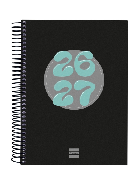Finocam Cool Agenda Escolar 26/27 - 1 Dia por Pagina - Formato 4º - 155x212mm - Tapas de Carton Forrado - Papel de 80g/m2 - Espiral Metalica - Esquinas Microperforadas - Color Negro