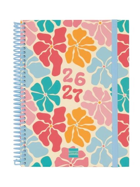 Finocam Diva Agenda Escolar 26/27 - Semana Vista Horizontal - Formato 4º - 155x212mm - Tapas de Carton Forrado - Papel de 80g/m2 - Espiral de Plastico - Esquinas Microperforadas - Multicolor