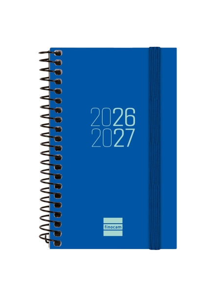 Finocam Espir Agenda Escolar 26/27 - Semana Vista Horizontal - Formato E3 - 79x127mm - Tapas de Polipropileno - Papel de 80g/m2 - Espiral Metalica - Esquinas Microperforadas - Color Azul