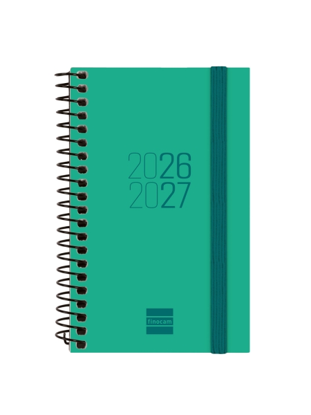Finocam Espir Agenda Escolar 26/27 - Semana Vista Horizontal - Formato E3 - 79x127mm - Tapas de Polipropileno - Papel de 80g/m2 - Espiral Metalica - Esquinas Microperforadas - Color Verde