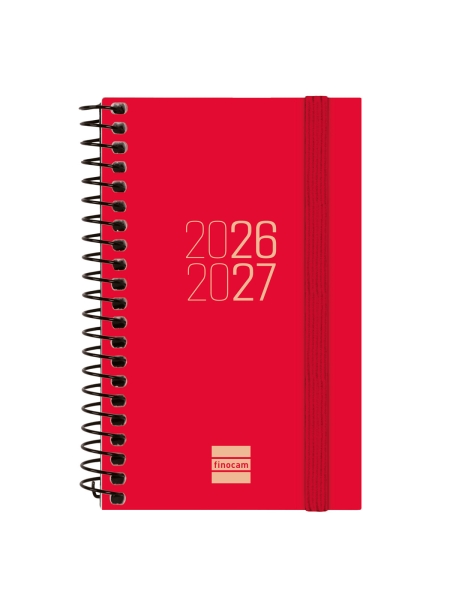 Finocam Espir Agenda Escolar 26/27 - Semana Vista Horizontal - Formato E3 - 79x127mm - Tapas de Polipropileno - Papel de 80g/m2 - Espiral Metalica - Esquinas Microperforadas - Color Rojo