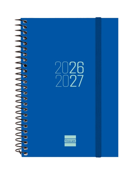 Finocam Espir Agenda Escolar 26/27 - Semana Vista Horizontal - Formato E8 - 120x171mm - Tapas de Polipropileno - Papel de 80g/m2 - Espiral Metalica - Esquinas Microperforadas - Color Azul