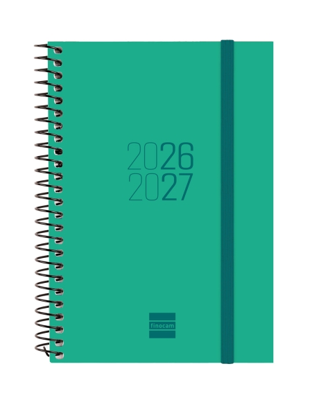Finocam Espir Agenda Escolar 26/27 - Semana Vista Horizontal - Formato E8 - 120x171mm - Tapas de Polipropileno - Papel de 80g/m2 - Espiral Metalica - Esquinas Microperforadas - Color Verde