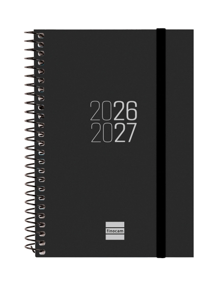 Finocam Espir Agenda Escolar 26/27 - Semana Vista Horizontal - Formato E8 - 120x171mm - Tapas de Polipropileno - Papel de 80g/m2 - Espiral Metalica - Esquinas Microperforadas - Color Negro