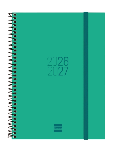Finocam Espir Agenda Escolar 26/27 - Semana Vista Horizontal - Formato E10 - 155x212mm - Tapas de Polipropileno - Papel de 80g/m2 - Espiral Metalica - Esquinas Microperforadas - Color Verde