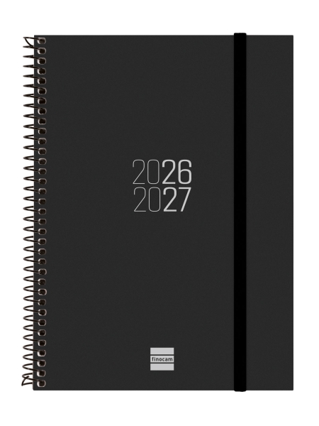 Finocam Espir Agenda Escolar 26/27 - Semana Vista Horizontal - Formato E10 - 155x212mm - Tapas de Polipropileno - Papel de 80g/m2 - Espiral Metalica - Esquinas Microperforadas - Color Negro