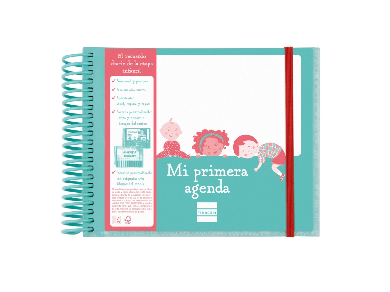 Finocam Infantil.2 Agenda sin Fechar - 1 Dia por Pagina - 160x130mm - Tapas de Polipropileno - Papel de 90g/m2 - Espiral de Plastico - Cierre con Goma - Color Turquesa