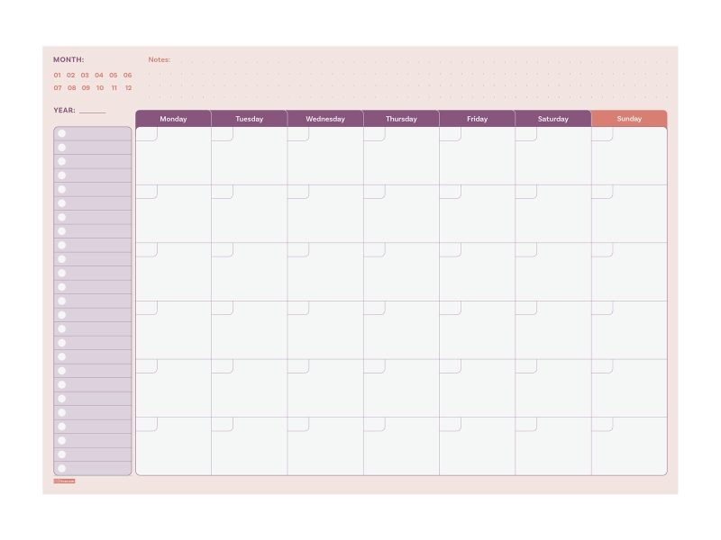 Finocam Bari Planificador sin Fechar - Internacional - Mes Vista - Formato A4 - 297x210mm - Papel de 90g/m2 - 60 Hojas Encoladas - Multicolor