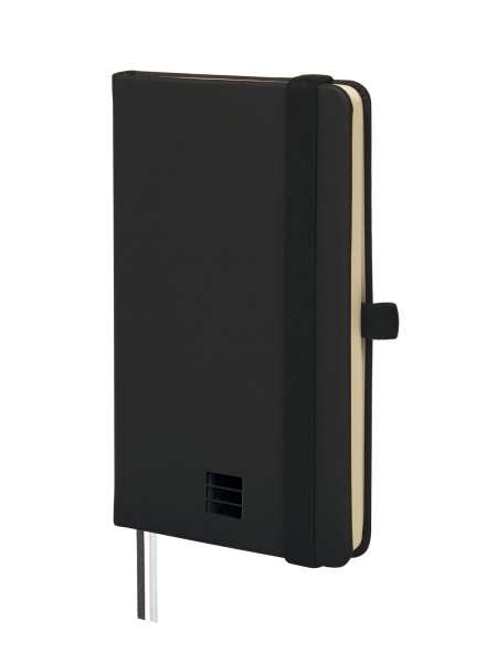 Finocam Nexo Cuaderno de Tapa Dura - 72 Hojas - 90x150mm - Rayado Horizontal - Papel Crema de 80g/m2 - Bolsillo Interior - Portaboligrafo - Hojas Microperforadas - Color Negro