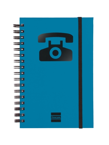 Finocam Phone Indice Telefonico - Formato 8º - 100x150mm - Tapas de Carton Forrado - Papel de 120g/m2 - Cierre con Goma Elastica - Espiral Doble Metalica - Color Azul