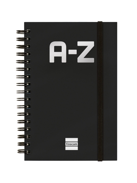 Finocam A-Z Indice Alfabetico - Formato 8º - 100x150mm - Tapas de Carton Forrado - Papel de 80g/m2 - Cierre con Goma Elastica - Espiral Doble Metalica - Color Negro