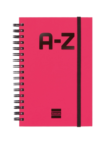 Finocam A-Z Indice Alfabetico - Formato 8º - 100x150mm - Tapas de Carton Forrado - Papel de 80g/m2 - Cierre con Goma Elastica - Espiral Doble Metalica - Color Magenta