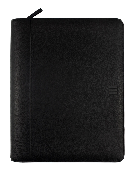 Finocam Andrea Portadocumentos de Mano - 4 Anillas de 16mm - Piel de Vacuno - Cremallera - Formato A4 - 210x297mm - Bloc de Notas - Papel de 70g/m2 - Bolsillo Interior - Portaboligrafo - Color Negro