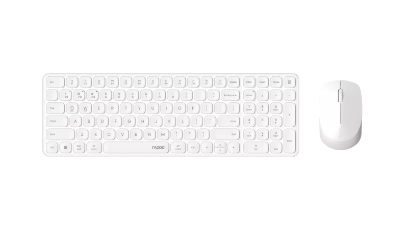 Rapoo 9310M Pack Teclado Ultrafino + Raton Inalambricos - Bluetooth y 2.4GHz -  Raton 2400 DPI - Autonomia hasta 12 Meses - Color Blanco