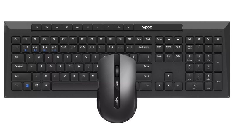 Rapoo 8210M Pack Teclado + Raton Inalambricos - Bluetooth y 2.4GHz -  Raton 1600 DPI - Autonomia hasta 12 Meses - Color Negro