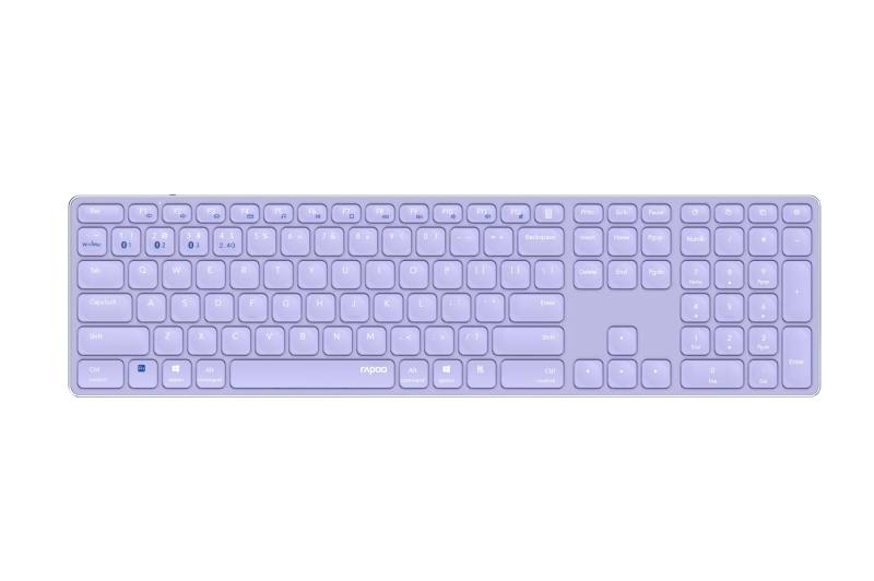 Rapoo E9800M Teclado Compacto Ultafino Inalambrico - Bluetooth y 2.4GHz - Base de Aluminio - Bateria Recargable Ecologica - Color Purpura
