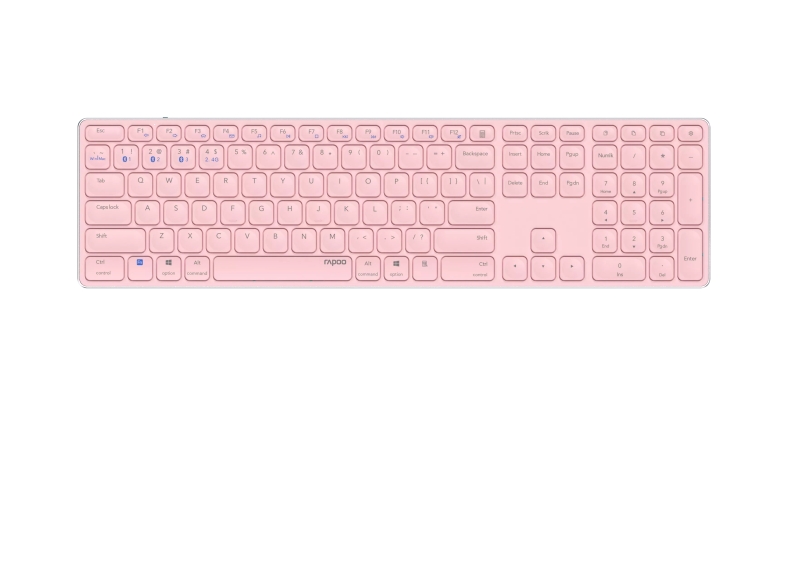 Rapoo E9800M Teclado Compacto Ultafino Inalambrico - Bluetooth y 2.4GHz - Base de Aluminio - Bateria Recargable Ecologica - Color Rosa