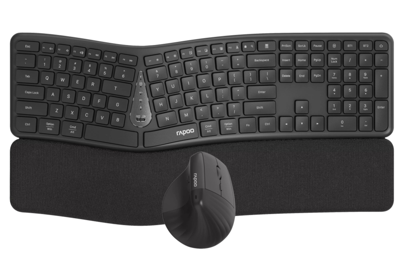 Rapoo 8810ME Pack Teclado + Rato Inalambricos - Diseño Ergonomico - Bluetooth y 2.4GHz -  Raton 1600 DPI - Bateria Recargable Ecologica - Autonomia hasta 9 Meses - Color Negro