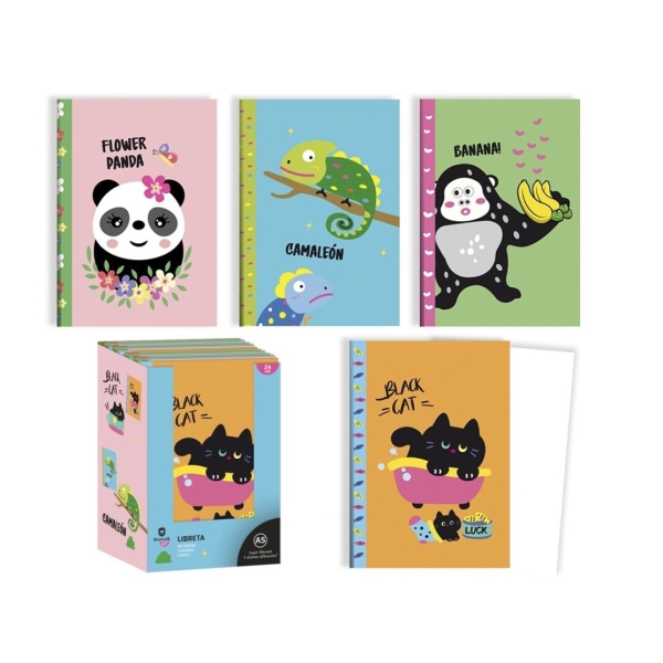 Bismark Animals Libreta Grapada A5 32 Hojas Lisas - Portada con Diseños de Animales - Tacto Soft - 4 Diseños Diferentes