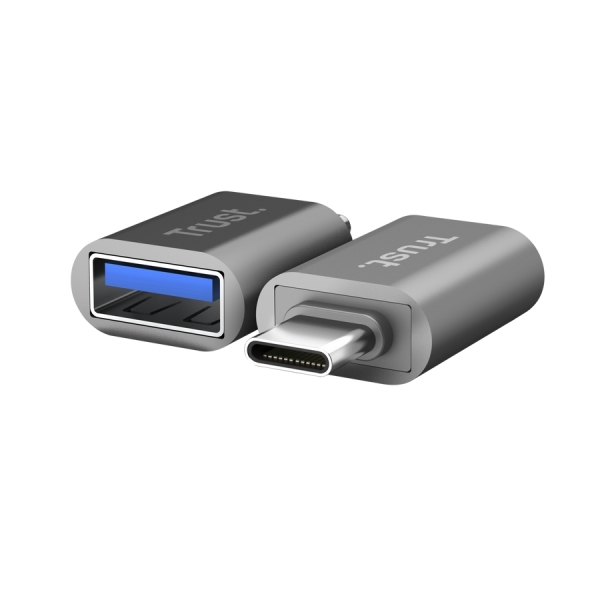 Trust Calyx Pack de 2 Adaptadores USB 3.0 - USB-A Hembra - USB-C Macho - 8x15x32mm - Color Gris
