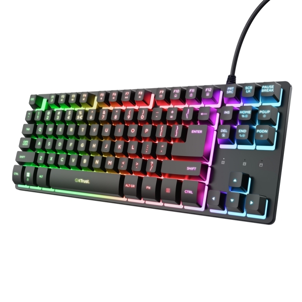 Trust GXT 833 Thado Teclado Gaming con Cable de 1.5m - Formato TKL - Iluminacion RGB - Patas Antideslizantes - 87 Teclas - Anti-Ghosting - Multiplataforma - 40x135x359mm - Color Negro