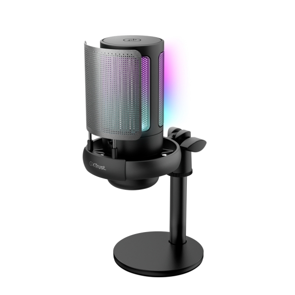 Trust GXT 238 Auron Microfono de Estudio - Cable USB-C 1.8m - Adapatador USB-A - Filtro Antipop de Rejilla - Iluminacion RGB - 85x120x215mm - Color Negro