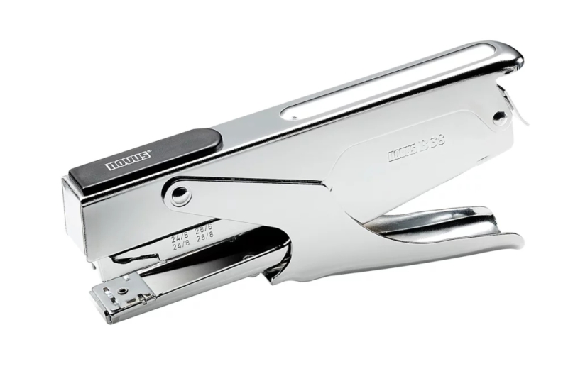 Novus B 38 Grapadora de Tenaza - Hasta 40 Hojas - Para Grapas 24/6-24/8 y 26/6-26/8 - Grapado Temporal y Permanente - Color Cromado