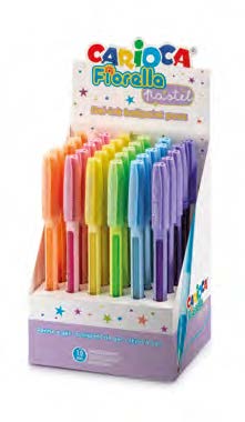 Carioca Fiorella Expositor con 30 Boligrafos de Colores Tinta Gel - Punta de Bola 1mm - Cuerpo Transparente Pastel - Colores Pastel Surtidos