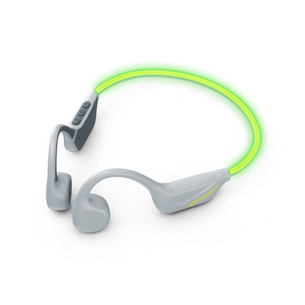 Energy Sistem VibeWave Auriculares Deportivos - Bluetooth 5.4 - Conexion Multipunto - Proteccion Contra Sudor y Salpicaduras - Diadema de Goma Secure-Fit - Microfono - 15h Autonomia - Iluminacion LED - Asistente de Voz - Color Gris