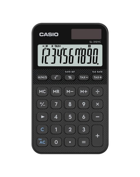 Casio SL-310YC Calculadora de Bolsillo con Pantalla LCD de 10 Digitos - Calculo de Impuestos - Alimentacion Solar y Pilas - Compacta y Ligera - Color Negro