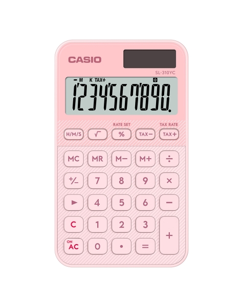 Casio SL-310YC Calculadora de Bolsillo con Pantalla LCD de 10 Digitos - Calculo de Impuestos - Alimentacion Solar y Pilas - Compacta y Ligera - Color Rosa Claro