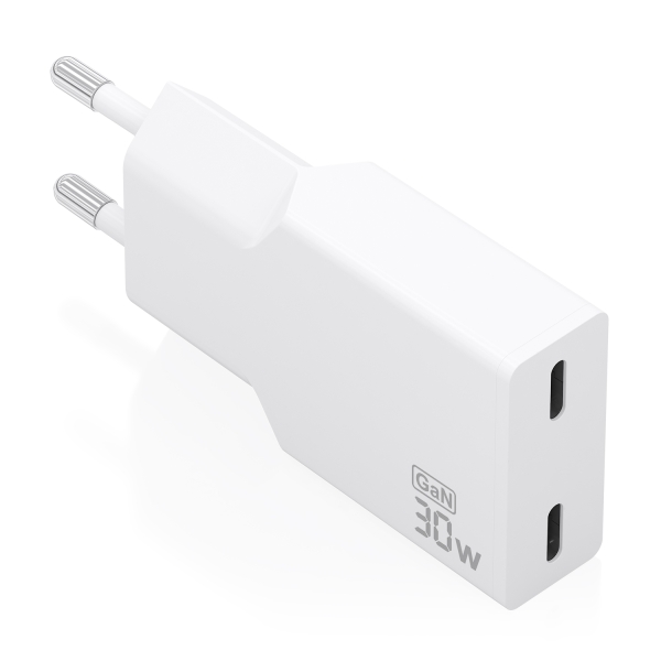 Aisens Cargador de Pared - 30W - GaN - 2xUSB-C - Power Delivery 3.0 - Ultra Delgado - Multiples Protecciones de Seguridad - Color Blanco