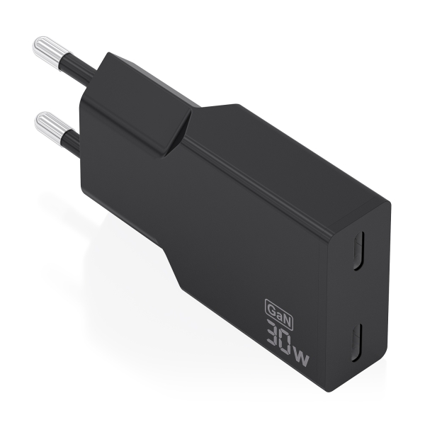 Aisens Cargador de Pared - 30W - GaN - 2xUSB-C - Power Delivery 3.0 - Ultra Delgado - Multiples Protecciones de Seguridad - Color Negro