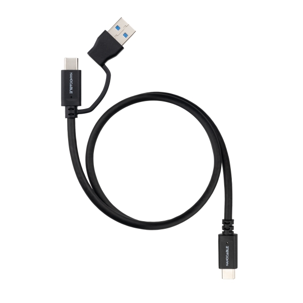 Nanocable Cable USB-C Macho - Soporta hasta 60W - Longitud 2m - Velocidad de Transferencia hasta 10Gbps - Resolucion 4K - Adaptador USB-A Integrado - Color Negro